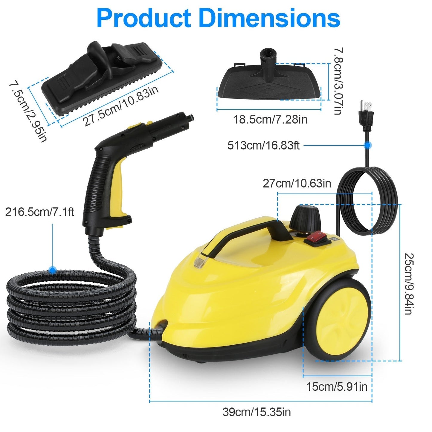 1800W Steam Cleaning Machine – 2L Tank, High Pressure, 15 Accessories