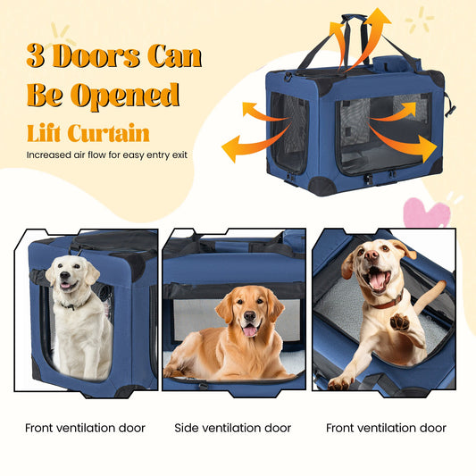 40'' Soft Dog Crates Kennel with 3 Doors and Fleece Mat