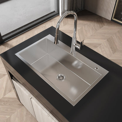 Stainless Steel Kitchen Sink, 32"x19" Single Bowl, Overmount Handmade Brushed Nickel