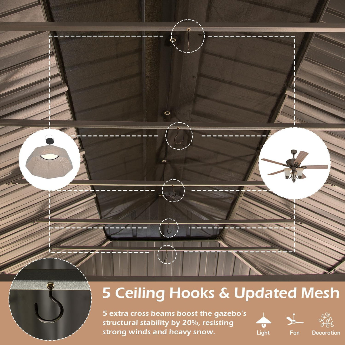 12x24FT Outdoor Gazebo with Galvanized Steel Double Roof