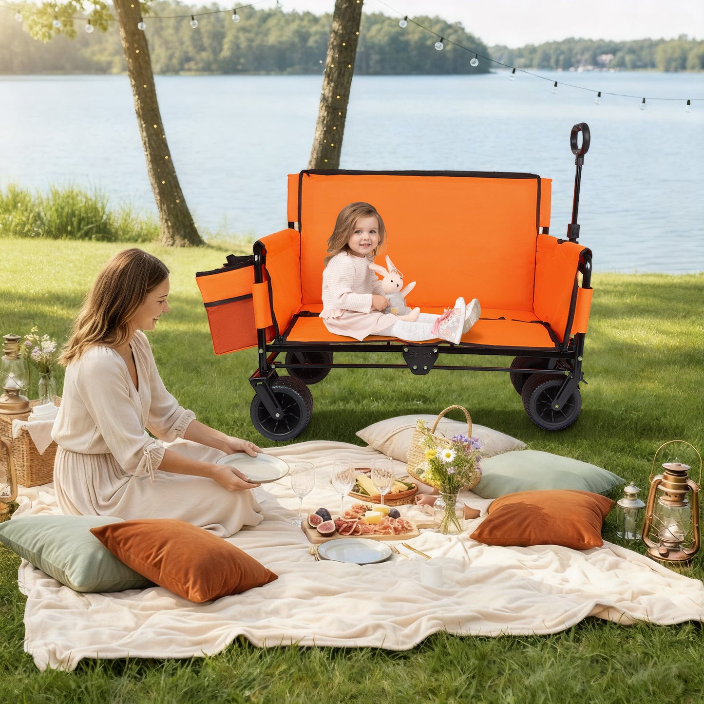 3-in-1 Folding Wagon Cart with Bench Seat