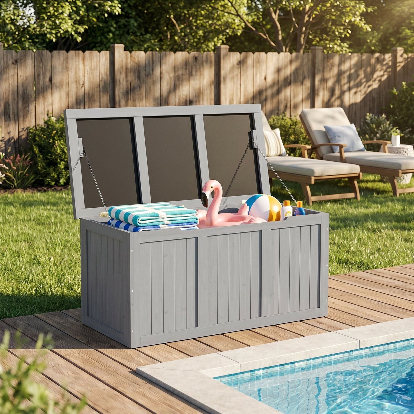 Outdoor Deck Box, Storage With Seat & Table Top