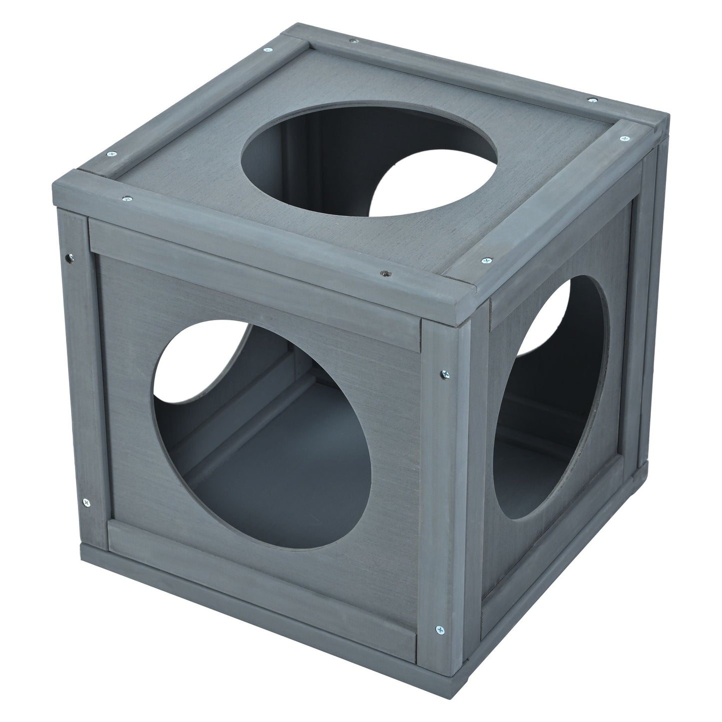 Outdoor Cat House With Shelves And Weather Protection, Removable Wood Boxes - Gray