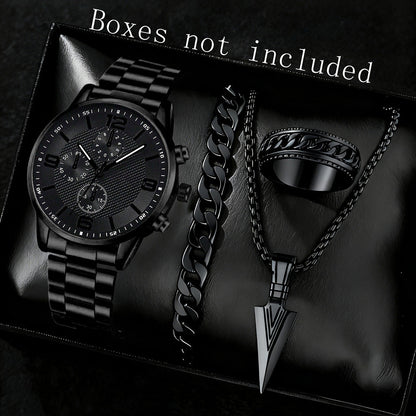 Three-Eye Digital Mens Watch Bracelet And Necklace Set