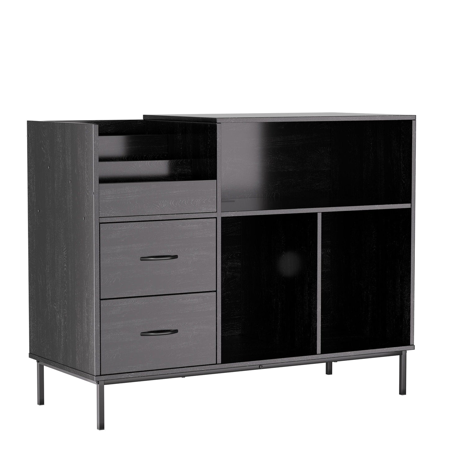 Grain Record Player Stand, Media Console With Speaker Shelf & 2 Drawers