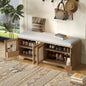 Rustic Storage Bench with Woven Rattan Doors - Natural Wood Finish