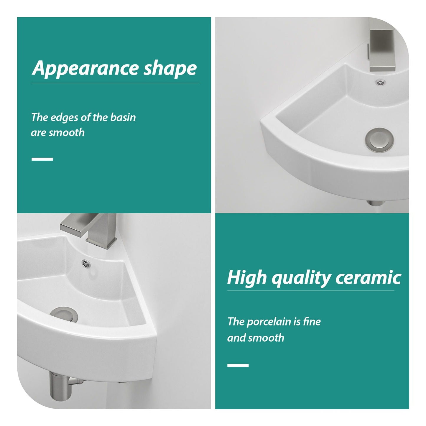 Triangle Porcelain Wall Mount Vessel Sink With Single Faucet Hole & Overflow