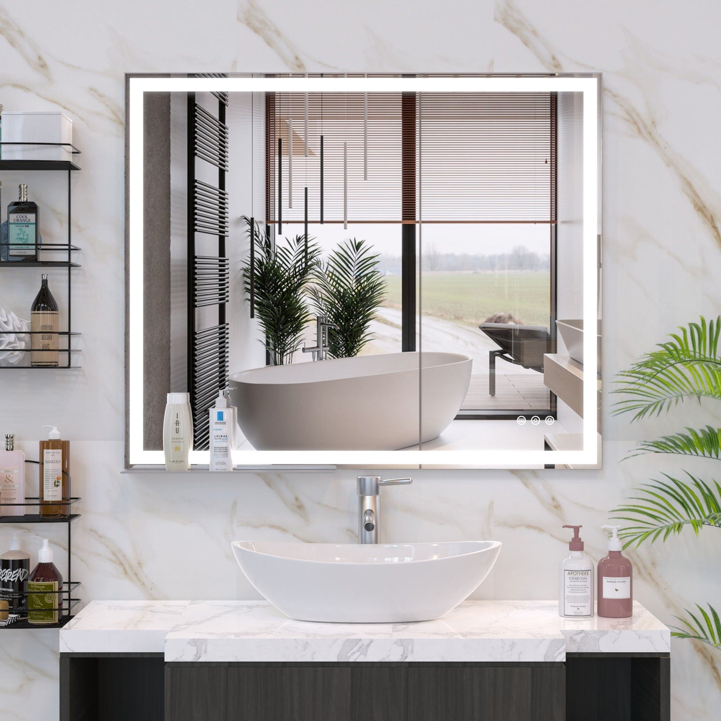 LED Bathroom Vanity Mirror Wall Mounted Adjustable / Warm / Natural Lights Anti-Fog Touch Switch With Memory Modern Smart Large Bathroom Mirrors