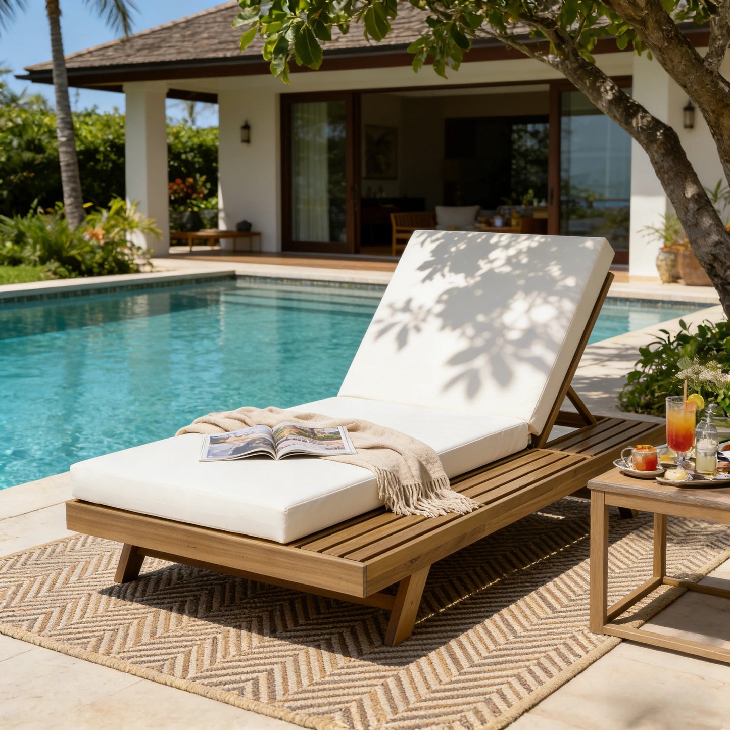 Lounge Chaise Set, Space Available On One Side, Acacia Wood In