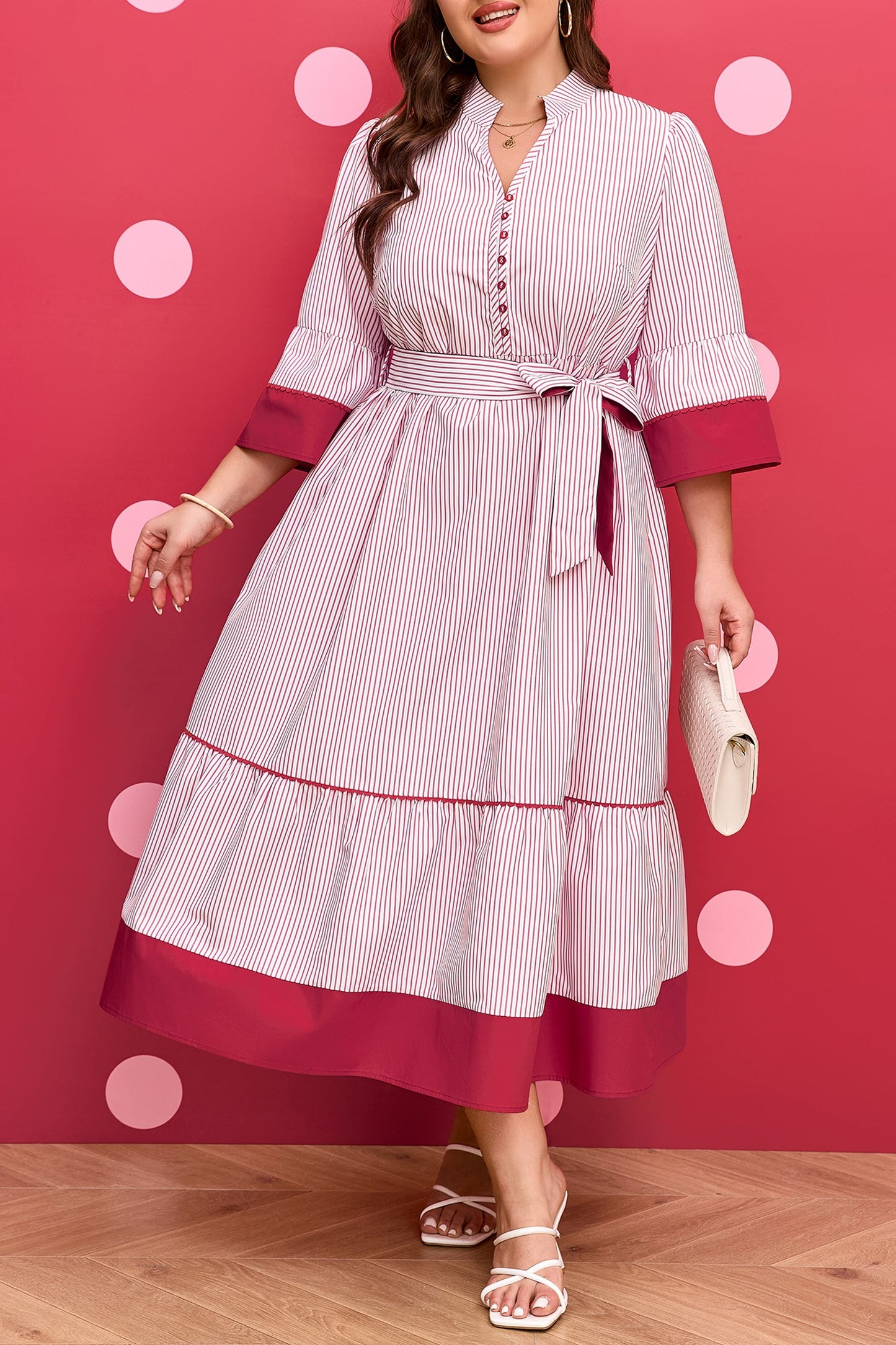 Charlee Hem Pinstriped Midi PLUS Dress