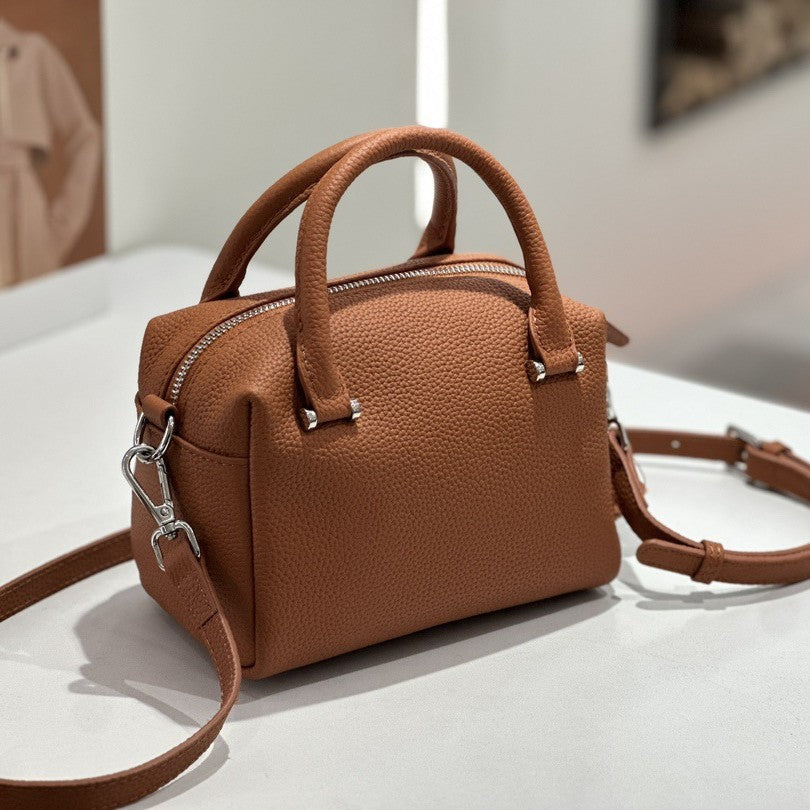 Custom Cross-Border Genuine Leather Women's Bag, New Style Handbag, Versatile Commuter Boston Bag, Single Shoulder Crossbody Bag
