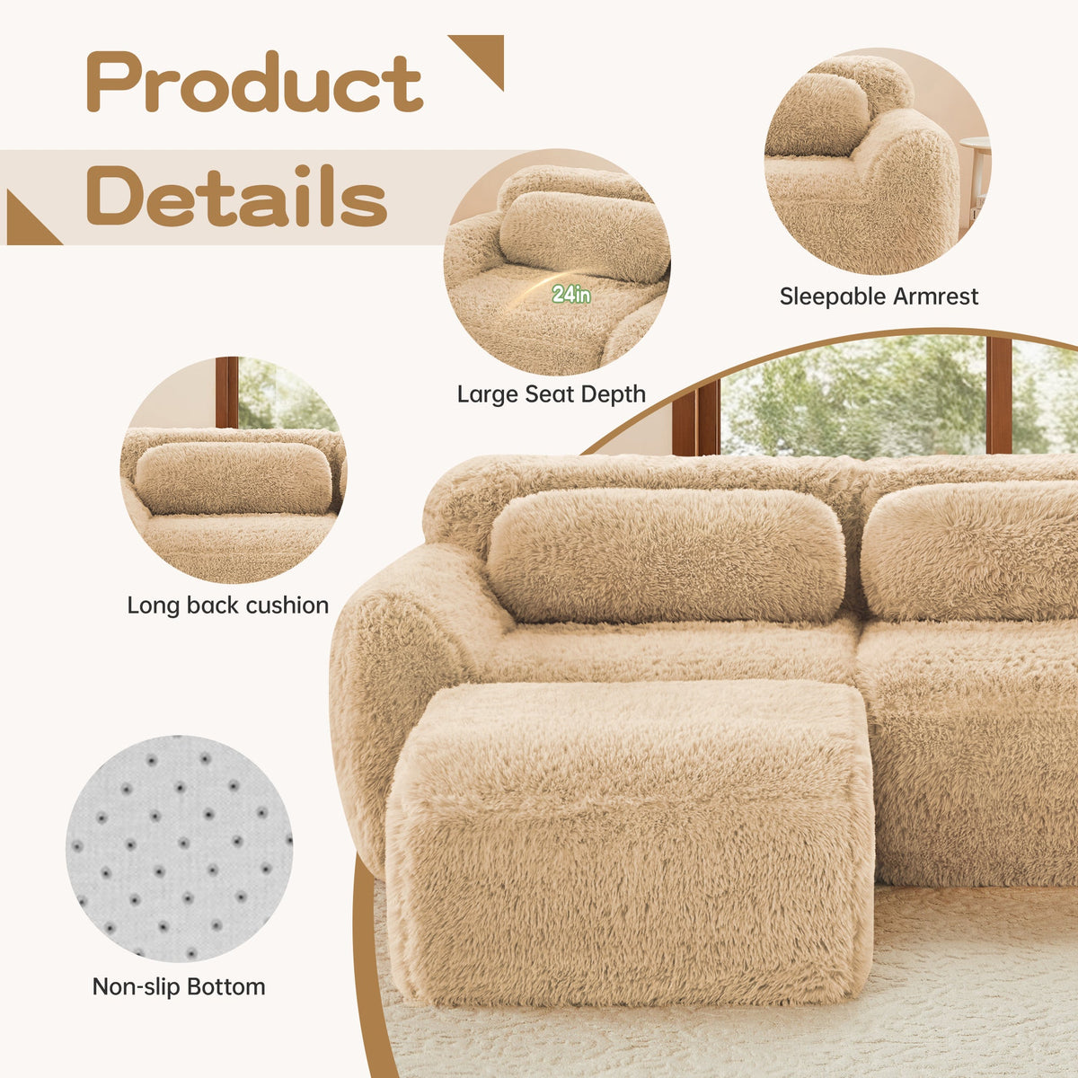 114'' Soft And Fluffy Modular Sectional Sofa