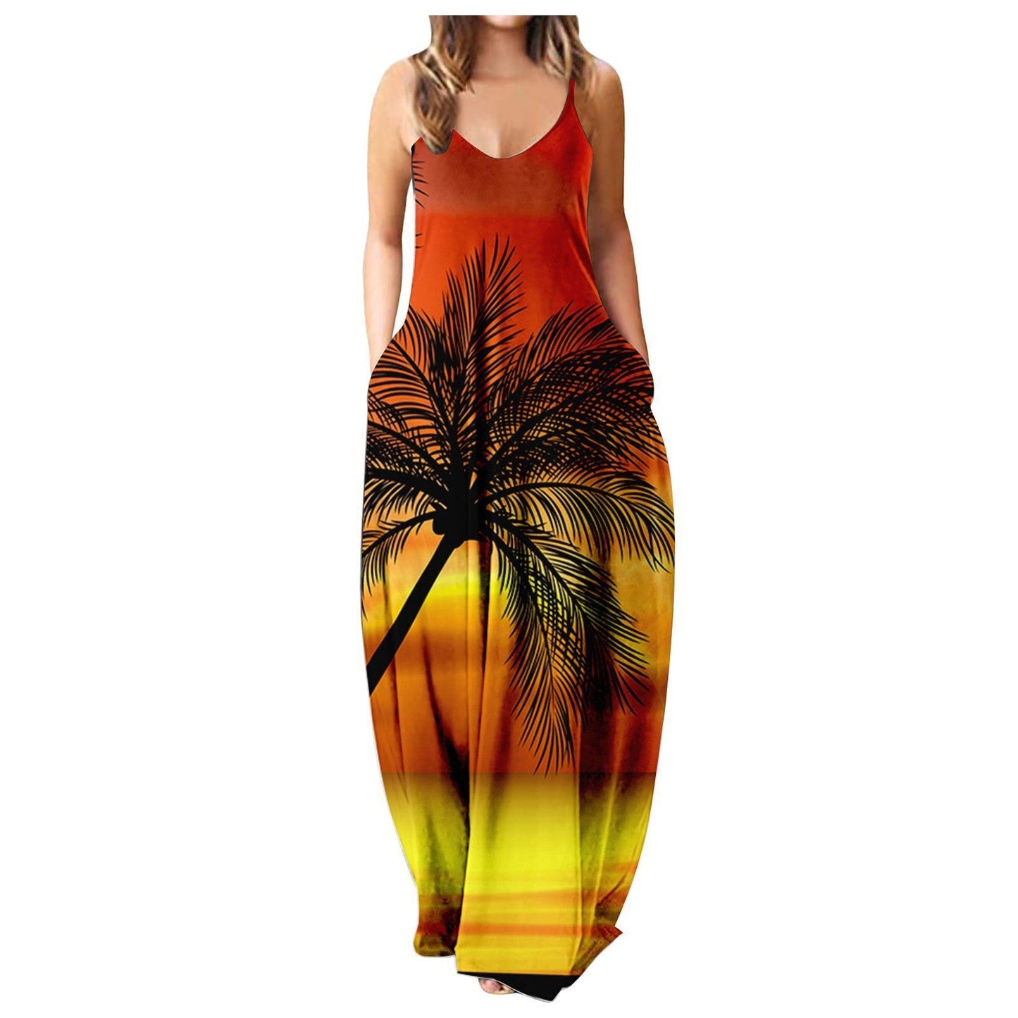 Summer Cool Strap Dress Abstract Face Style Digital Printing Elegant Street Dress