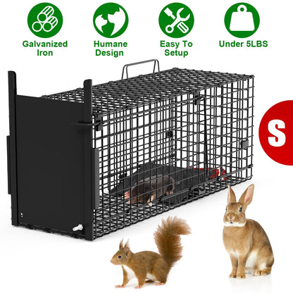 26in Single Door Live Animal Cage Trap For Animals Under 5LBS Easy To Setup Humane Galvanized Iron Trap Cage For Small Cats Rabbits Squirrels Moles Ch