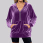 Loose Long Sleeve Zipper Pocket Pleuche Top Women