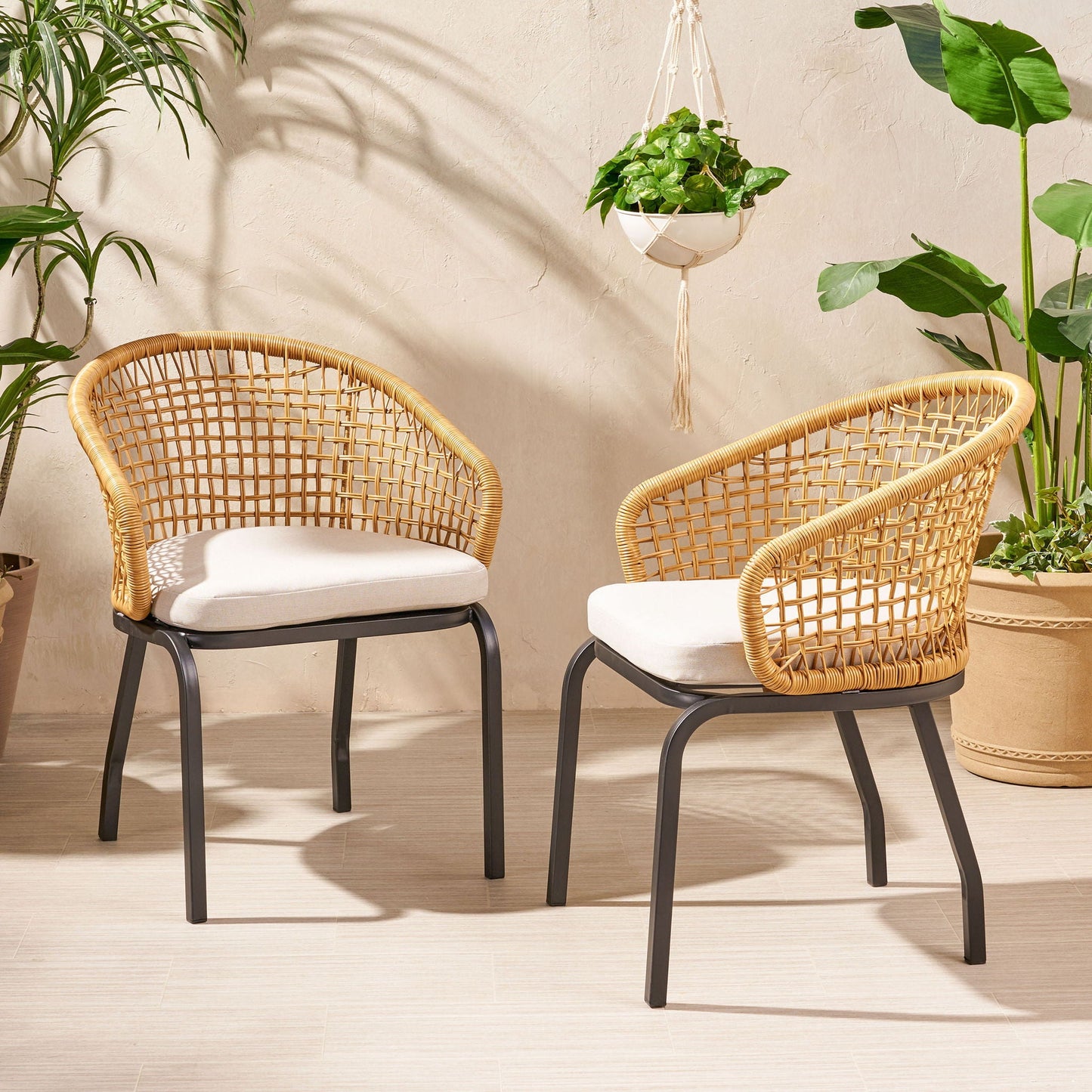Outdoor Wicker Chair with Powder Coated Iron Legs