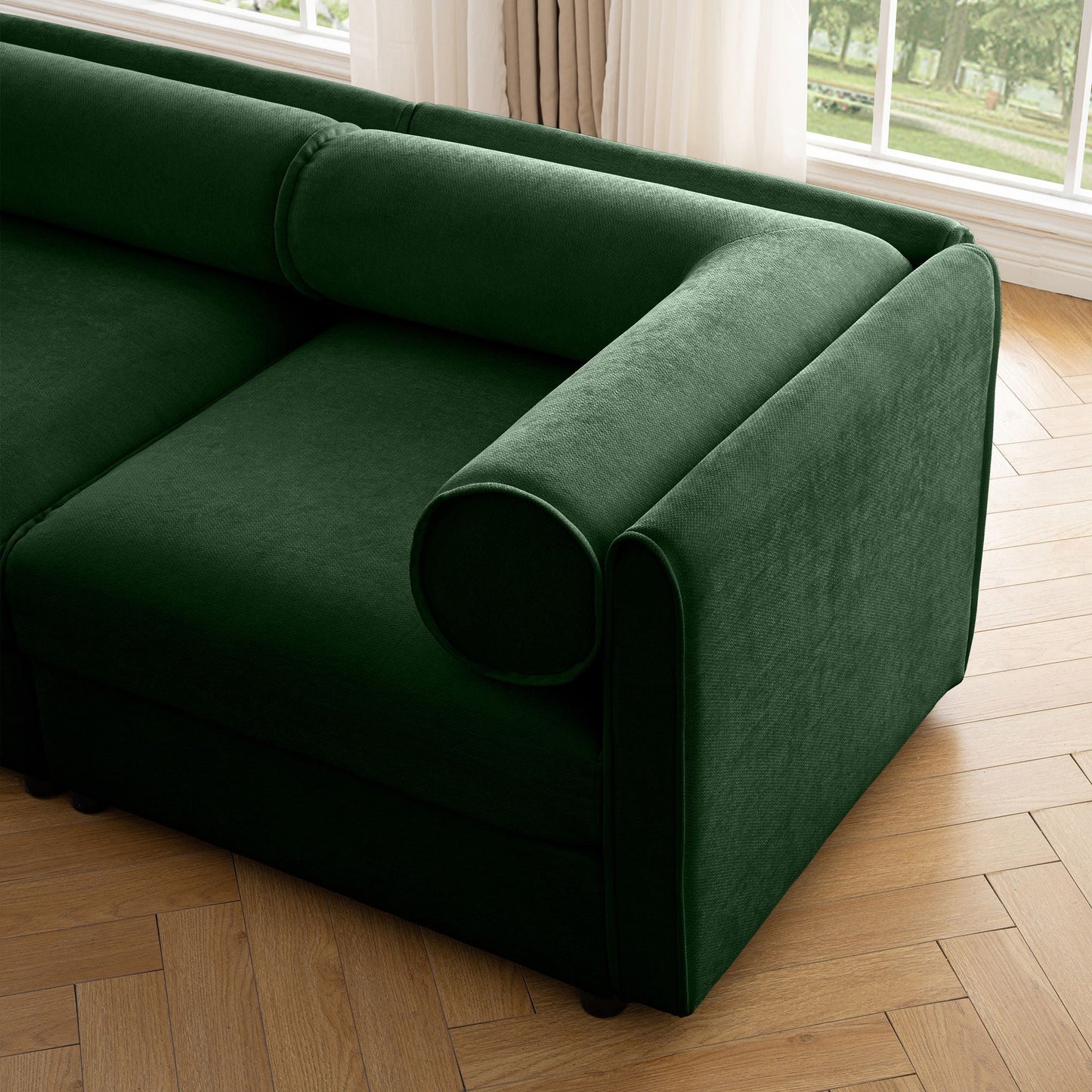 Stylish Sofa With Storage Seat And Cylindrical Backrest