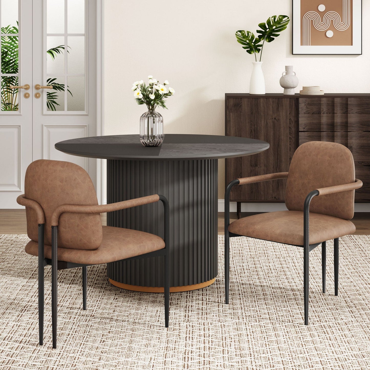 Modern Dining Chair Set With Durable Iron Frame and Comfortable Fabric Upholstery