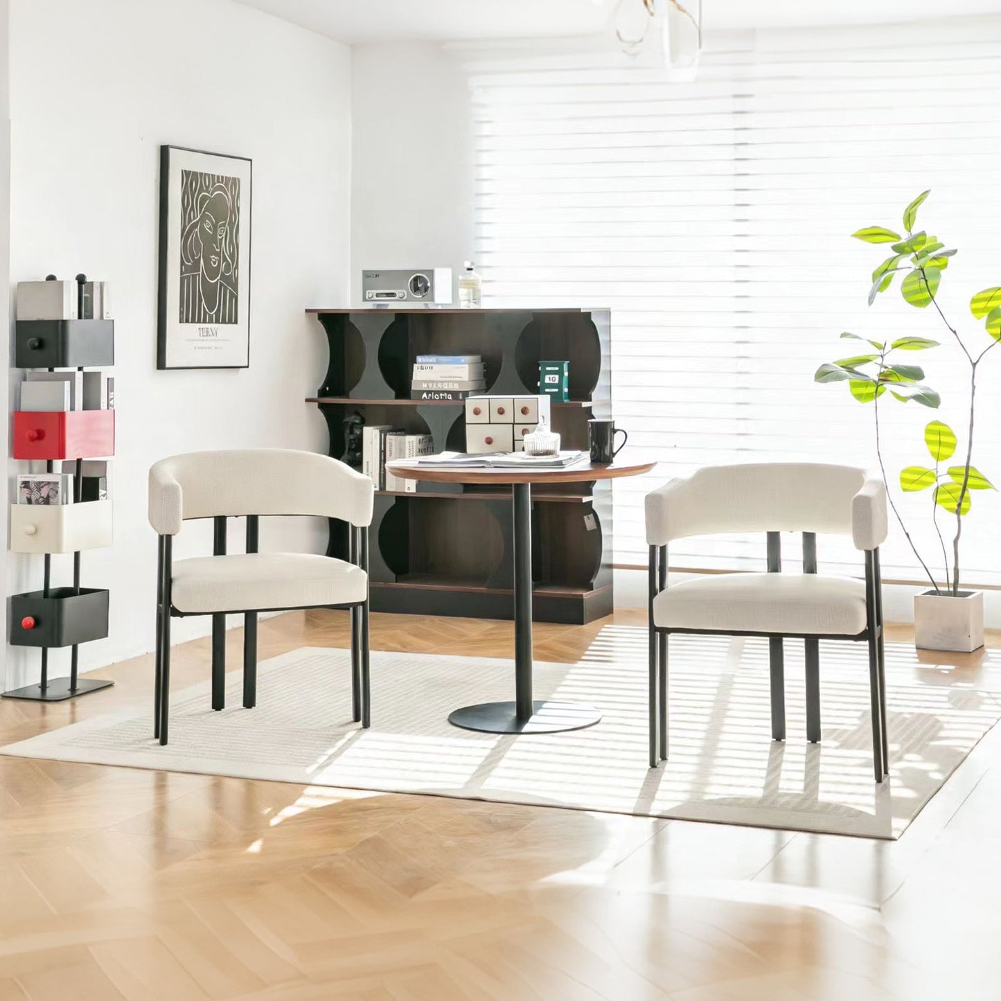 Modern Dining Upholstered Barrel Chair With Curved Back And Armrests