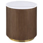 Jason Round White Marble Top Side End Table Honey Brown