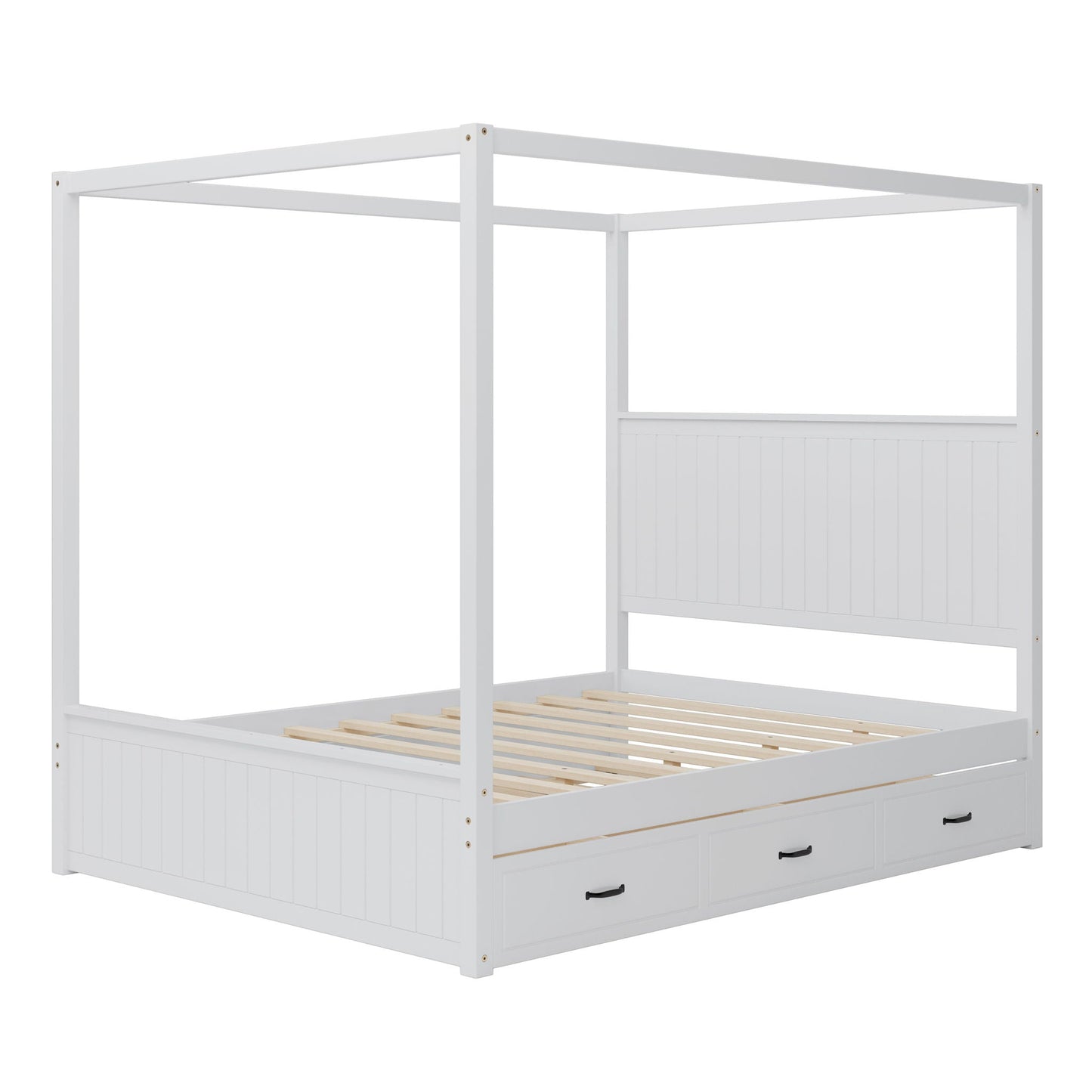 Canopy Platform Bed With Trundle And 3 Storage Drawers