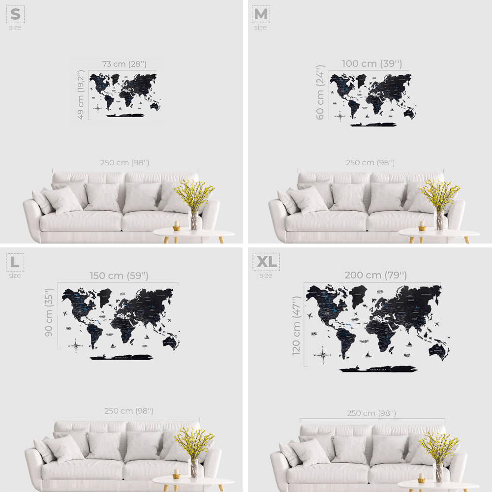 2D Wooden World Map Midnight