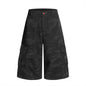 American Retro Camouflage Denim Seven-Quarter Shorts for Men, Loose Wide-Leg Multi-Pocket Design Workwear Five-Quarter Pants Trendy