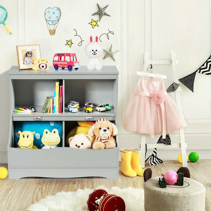 Kids Floor Cabinet Multi-Functional Bookcase -Gray