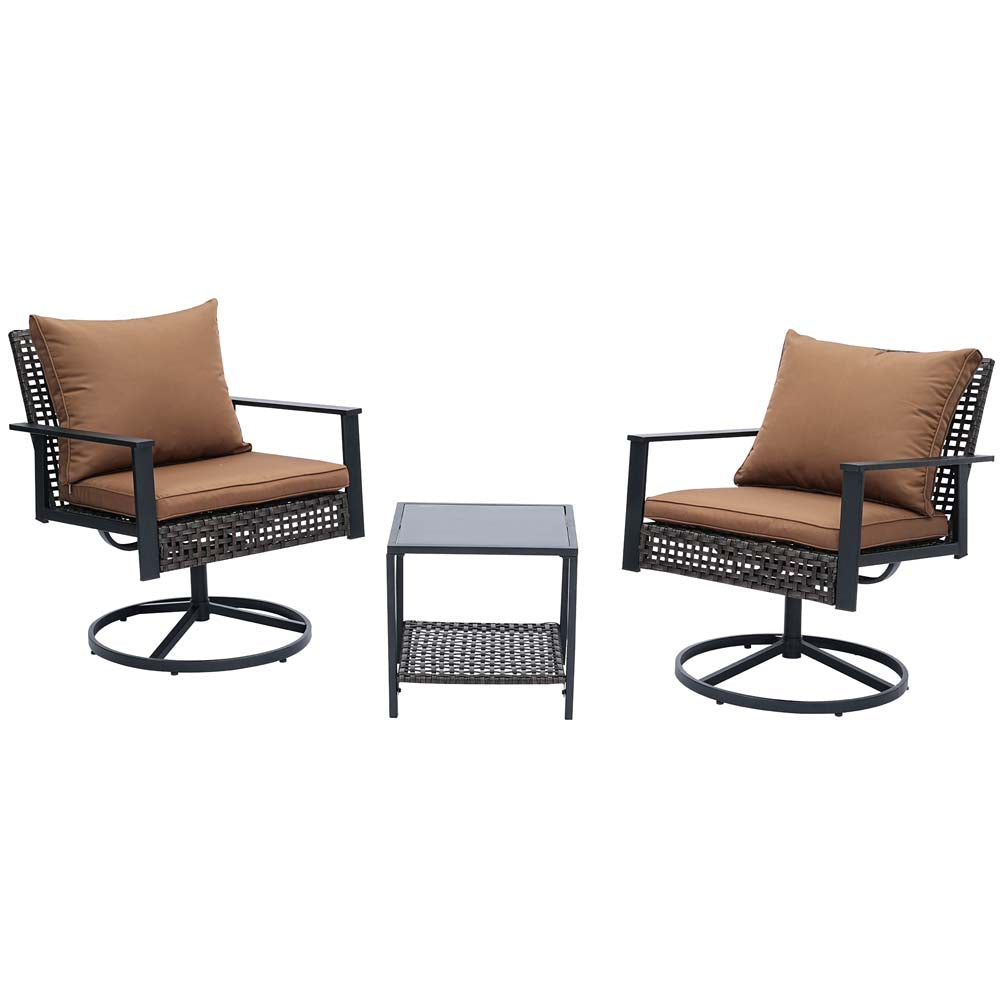 Ainfox 3PCS Patio Sofa With 2 Metal Swivel Chair And Coffee Table For Indoor Outdoor