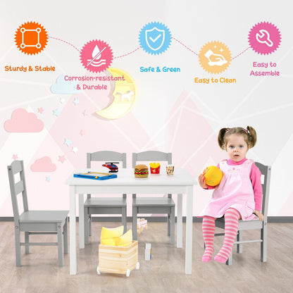 Kids 5 Pieces Table and Chair Set Wooden Children Activity Playroom Furniture Gift-White