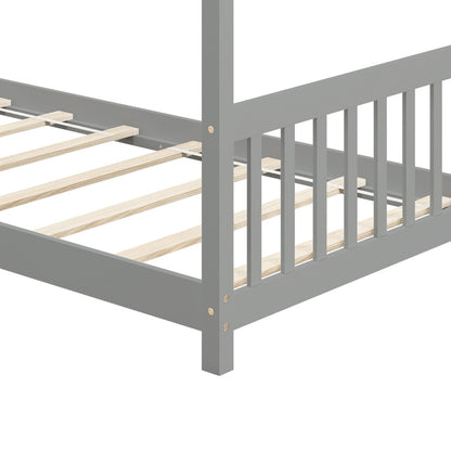 Twin Size Wooden House Bed with Roof