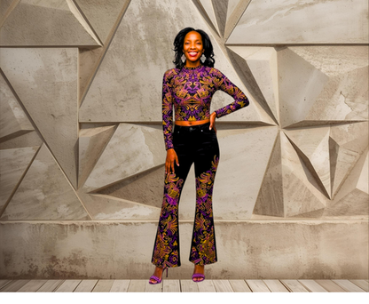 Aztec designer gold and purple sexy flare designs LP Flared Pants Designs by DESIGNS BY KIEKIE