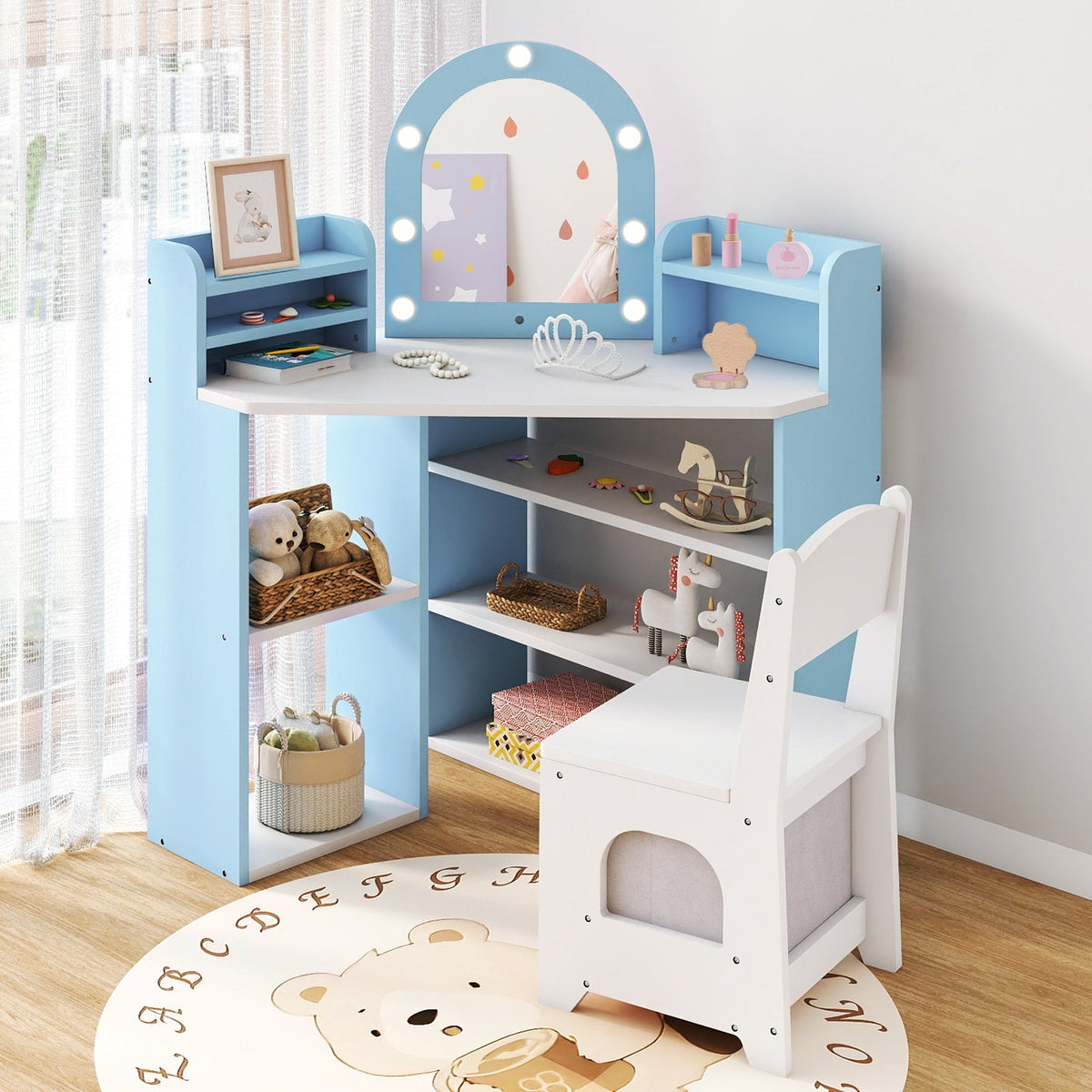 2-In-1 Kids Vanity Set with Lights for Toddlers 3+ Years Old