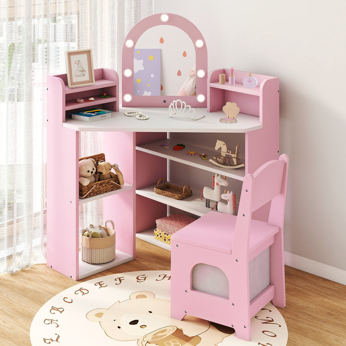 2-In-1 Kids Vanity Set with Lights for Toddlers 3+ Years Old