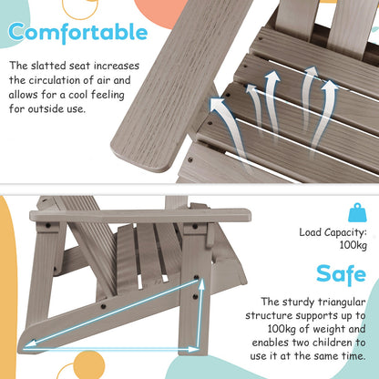 2 Person Fir Wood Adirondack Chair with High Backrest-Gray