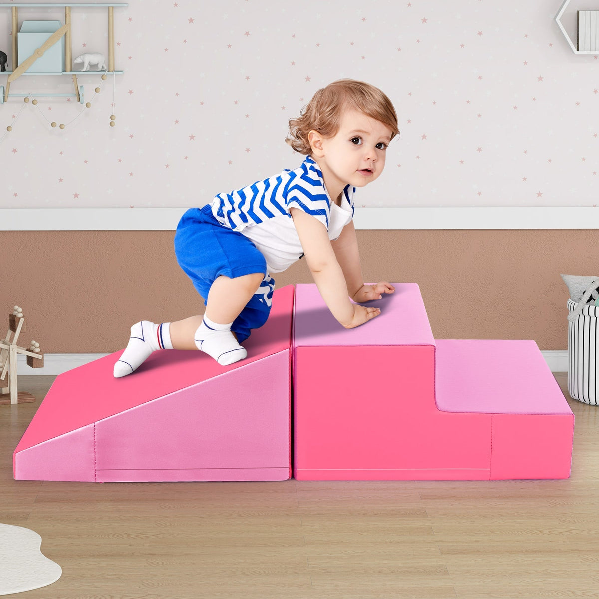 2-Piece Step and Slide Climber for Infants and Toddlers Baby Soft Play Set