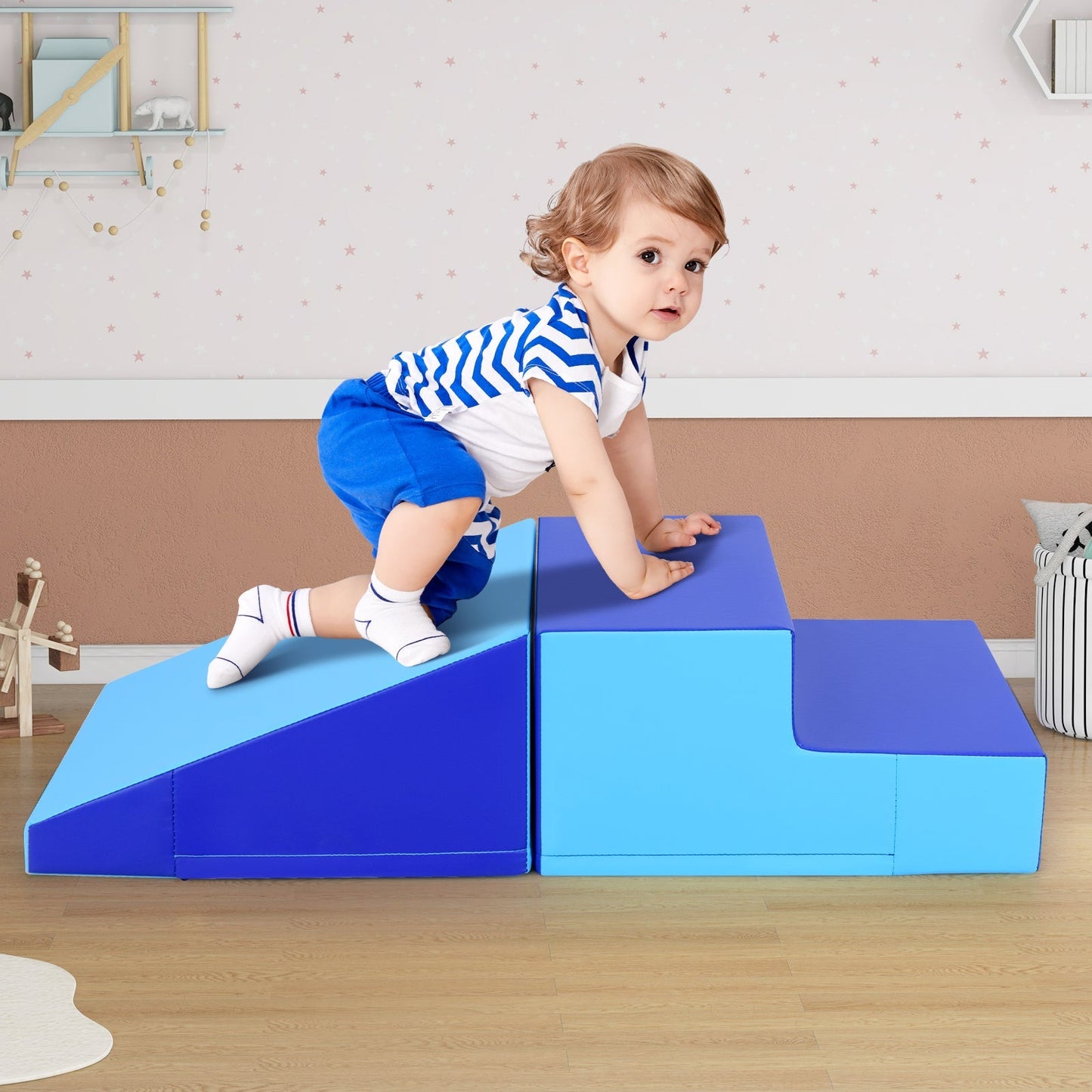 2-Piece Step and Slide Climber for Infants and Toddlers Baby Soft Play Set