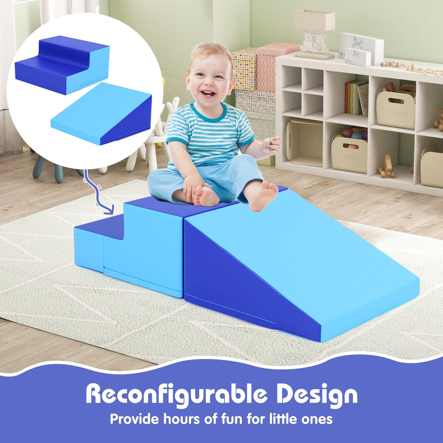 2-Piece Step and Slide Climber for Infants and Toddlers Baby Soft Play Set