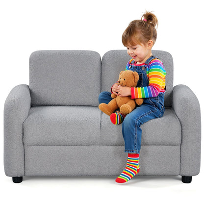 2-Seat Kids Sofa Toddler Sofa Couch with Soft Teddy Fleece Upholstery and Solid Wooden Frame