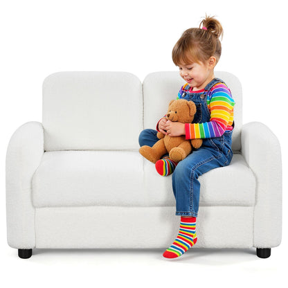 2-Seat Kids Sofa Toddler Sofa Couch with Soft Teddy Fleece Upholstery and Solid Wooden Frame
