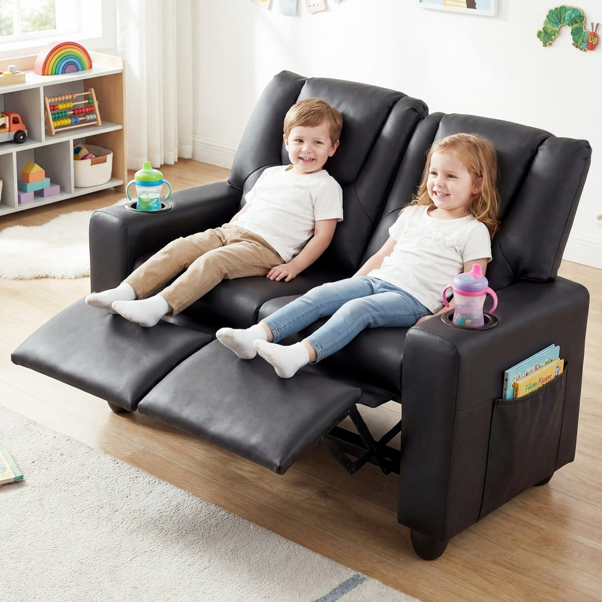 2-Seater Kids Recliner Double Toddler Sofa Chair with 2 Cup Holders