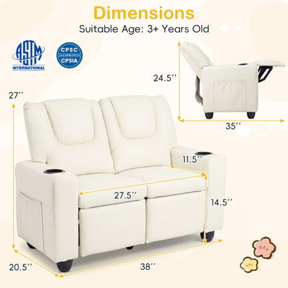 2-Seater Kids Recliner Double Toddler Sofa Chair with 2 Cup Holders
