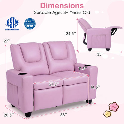 2-Seater Kids Recliner Double Toddler Sofa Chair with 2 Cup Holders
