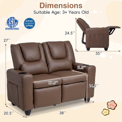 2-Seater Kids Recliner Double Toddler Sofa Chair with 2 Cup Holders