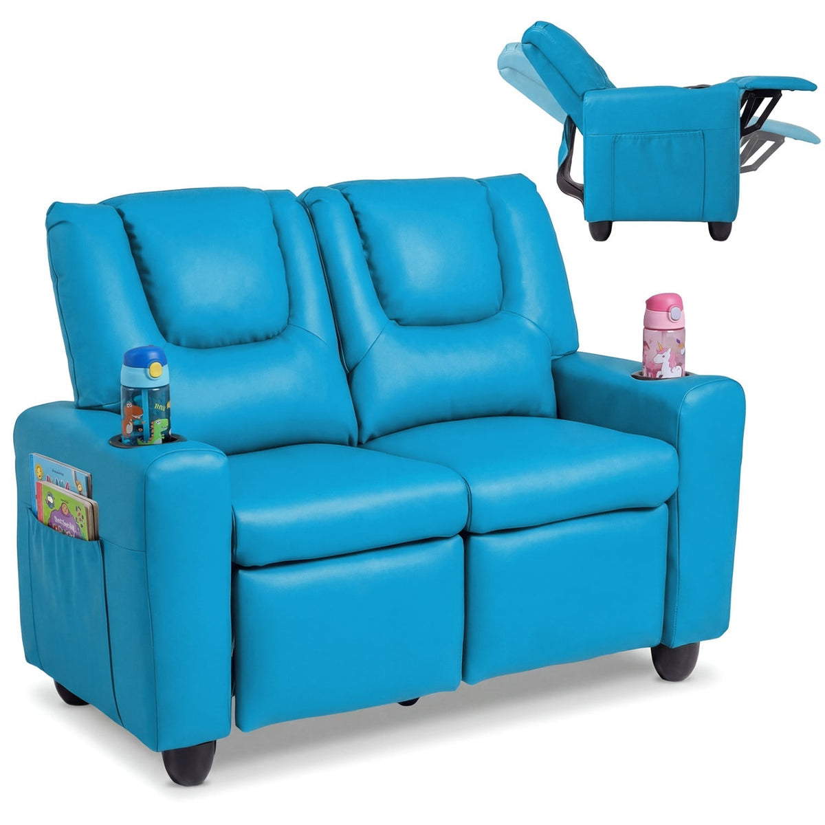 2-Seater Kids Recliner Double Toddler Sofa Chair with 2 Cup Holders
