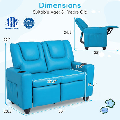 2-Seater Kids Recliner Double Toddler Sofa Chair with 2 Cup Holders