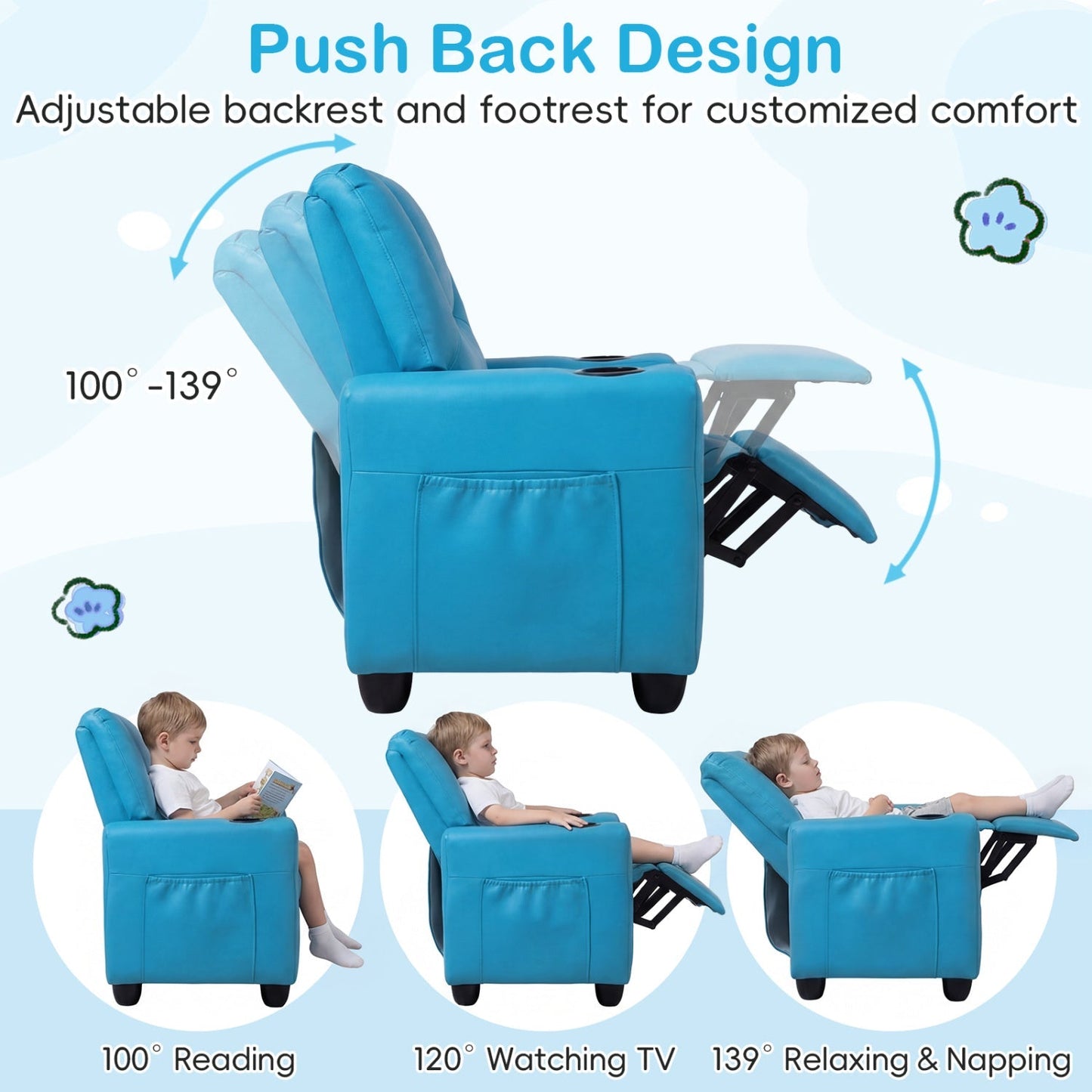 2-Seater Kids Recliner Double Toddler Sofa Chair with 2 Cup Holders