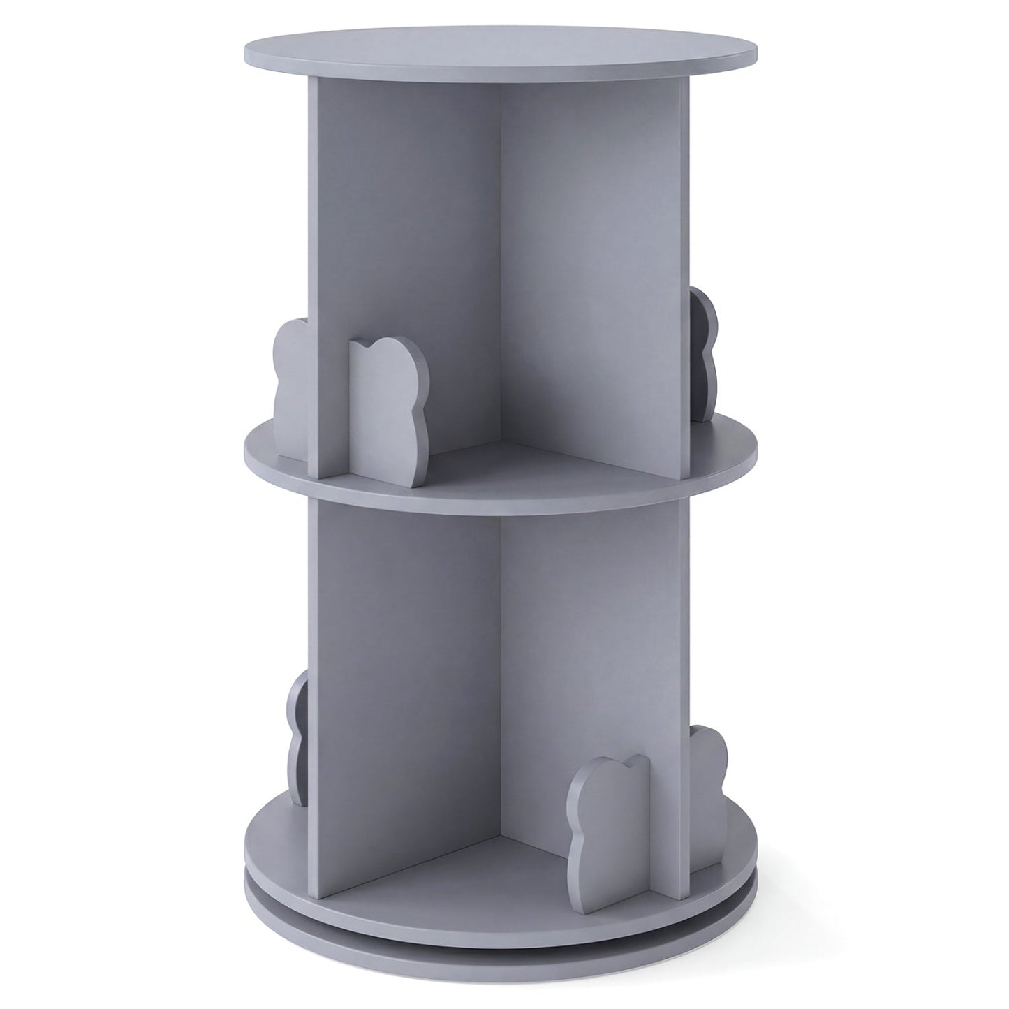 Kids Rotating Bookshelf 2-Tier Storage Rack with Bear Baffles