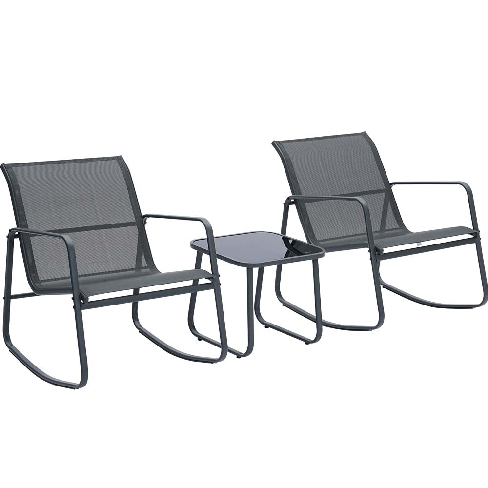 Ainfox 3 Piece Balcony Bistro Set, Outdoor Furniture with Textilene Chairs & Coffee Table, Black