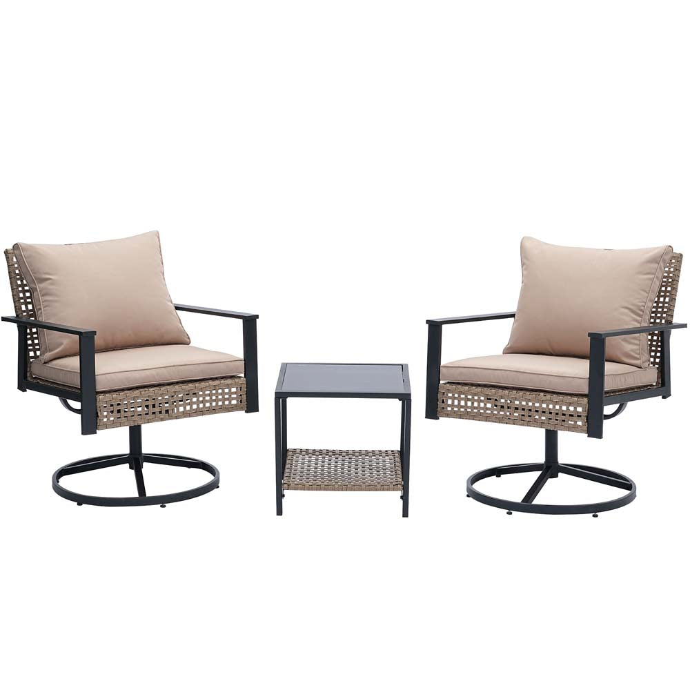 Ainfox 3PCS Patio Sofa With 2 Metal Swivel Chair And Coffee Table For Indoor Outdoor